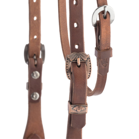 Oiled Hermann Oak Harness Leather Headstall with Designer Hardware
