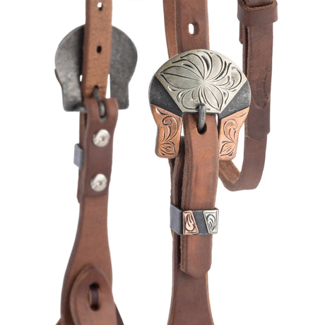 Oiled Hermann Oak Harness Leather Headstall with Designer Hardware
