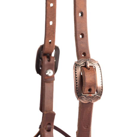 Oiled Hermann Oak Harness Leather Headstall with Designer Hardware