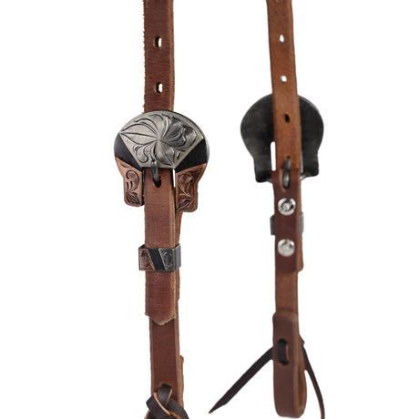 Oiled Hermann Oak Harness Leather Headstall with Designer Hardware