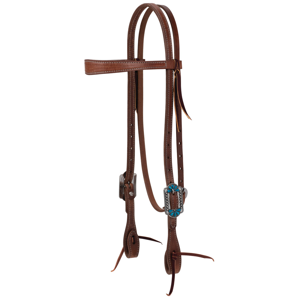 ProTack Headstall, Slim Brow, Turquoise Flower