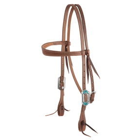 ProTack® Headstall with Designer Hardware, Turquoise Flower, Slim Browband