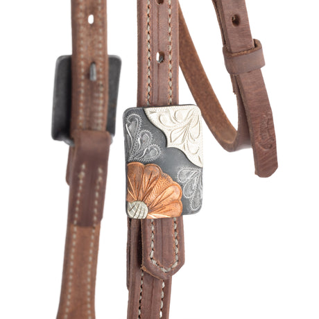 Oiled Hermann Oak Harness Leather Headstall with Designer Hardware