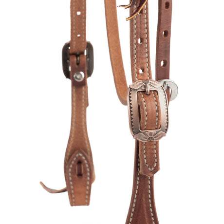 Oiled Hermann Oak Harness Leather Headstall with Designer Hardware