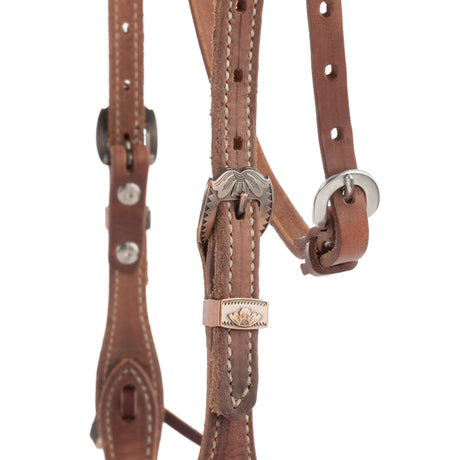 Oiled Hermann Oak Harness Leather Headstall with Designer Hardware