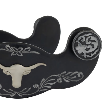 Men's Show Spurs with Engraved Floral Trim and Longhorn Accent