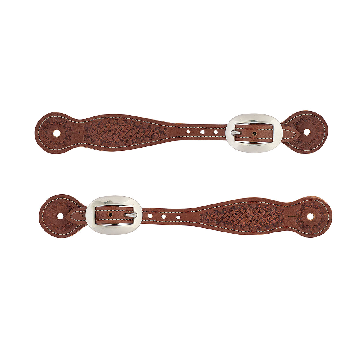 Basketweave Skirting Leather Spur Straps, Thin, Brown