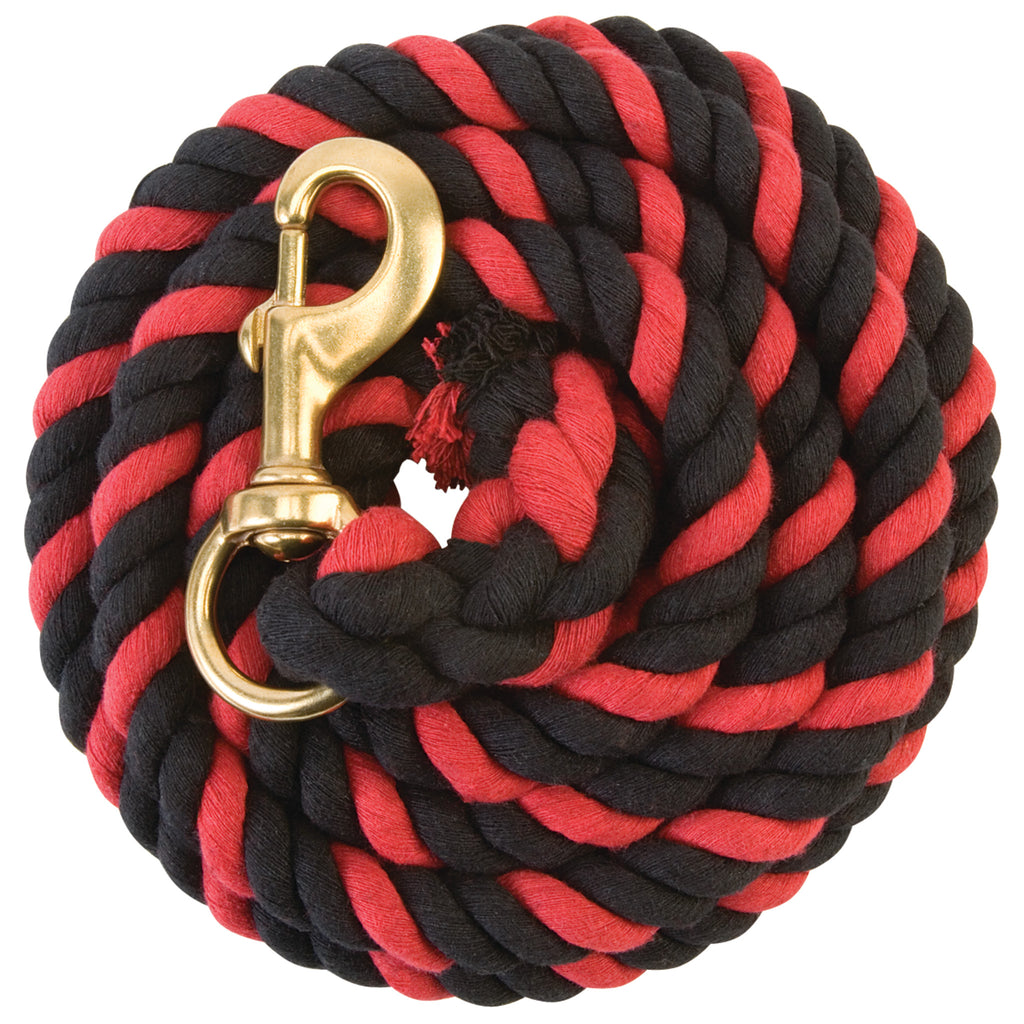 Cotton Lead Rope with Brass Plated 225 Snap, Black/Red