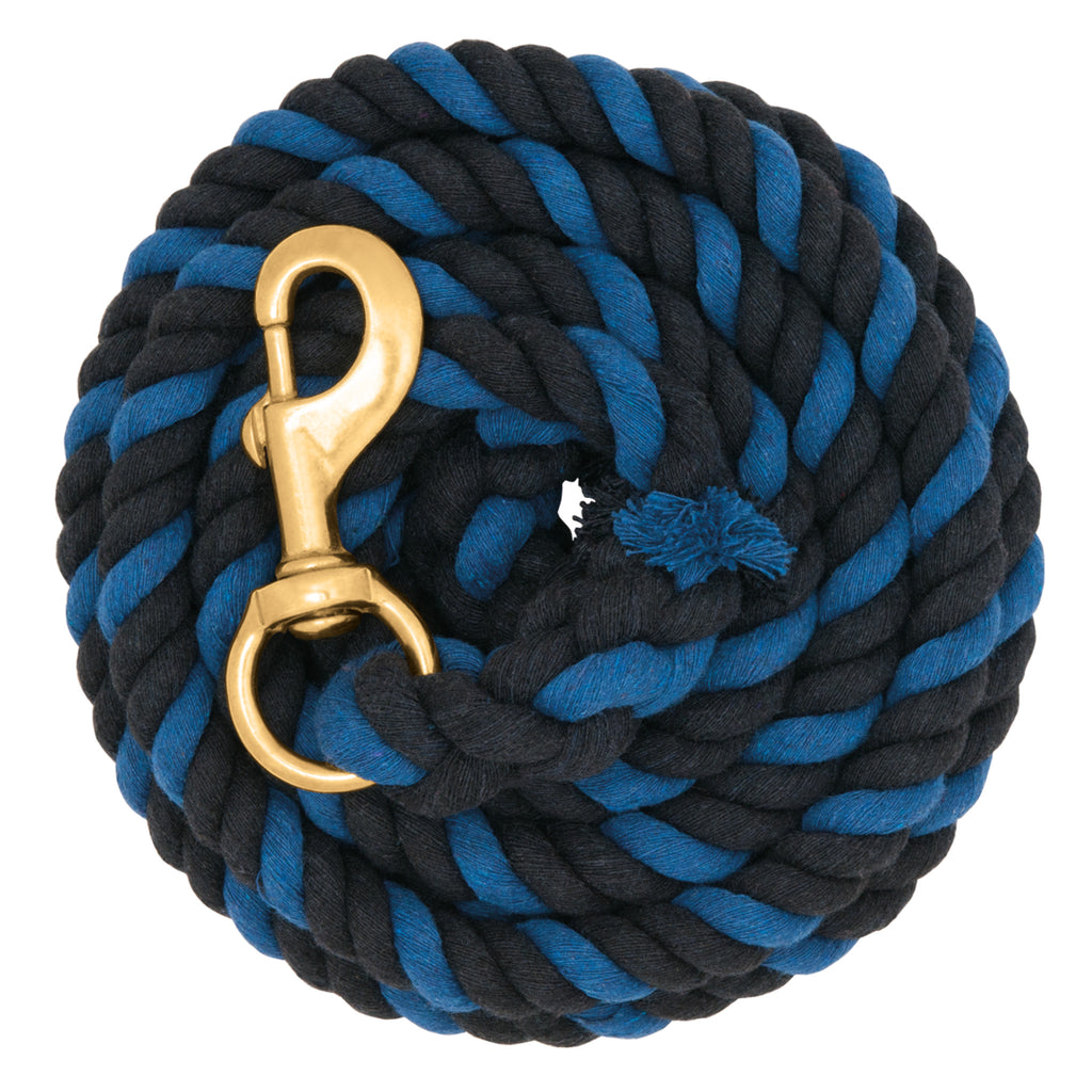 Cotton Lead Rope with Brass Plated 225 Snap, Black/Blue