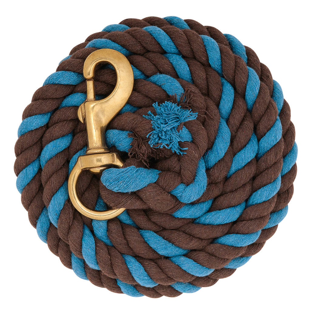 Cotton Lead Rope with Brass Plated 225 Snap, Chocolate/Hurricane Blue