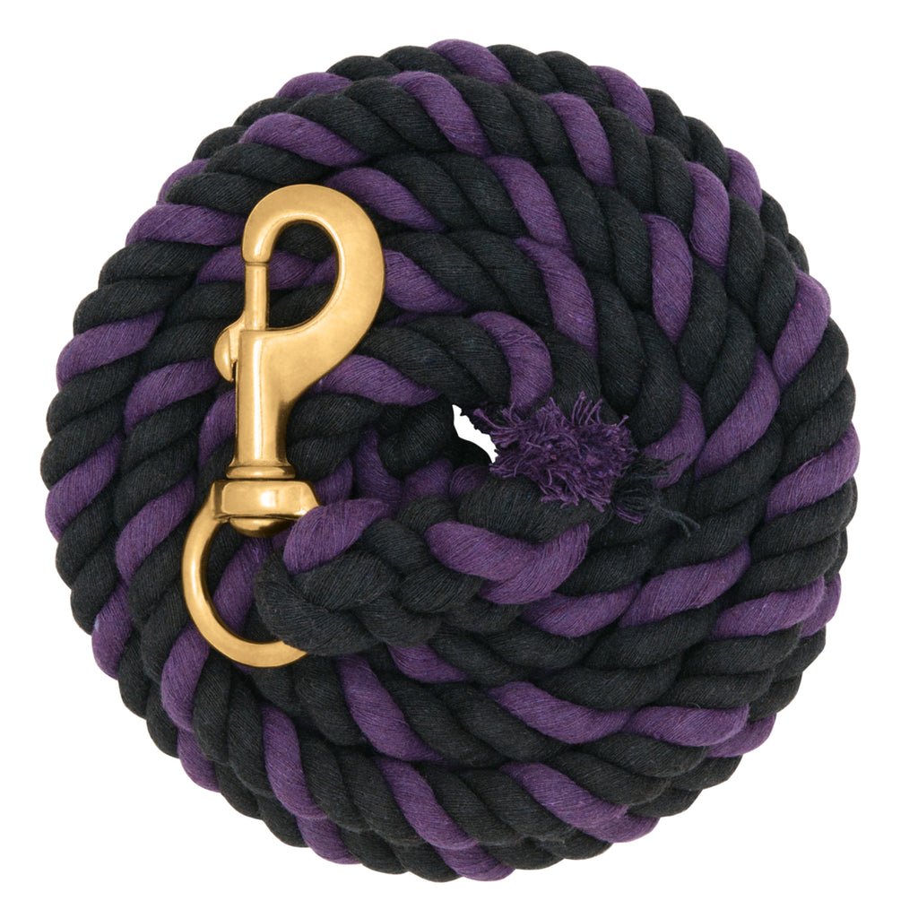 Cotton Lead Rope with Brass Plated 225 Snap, Black/Purple