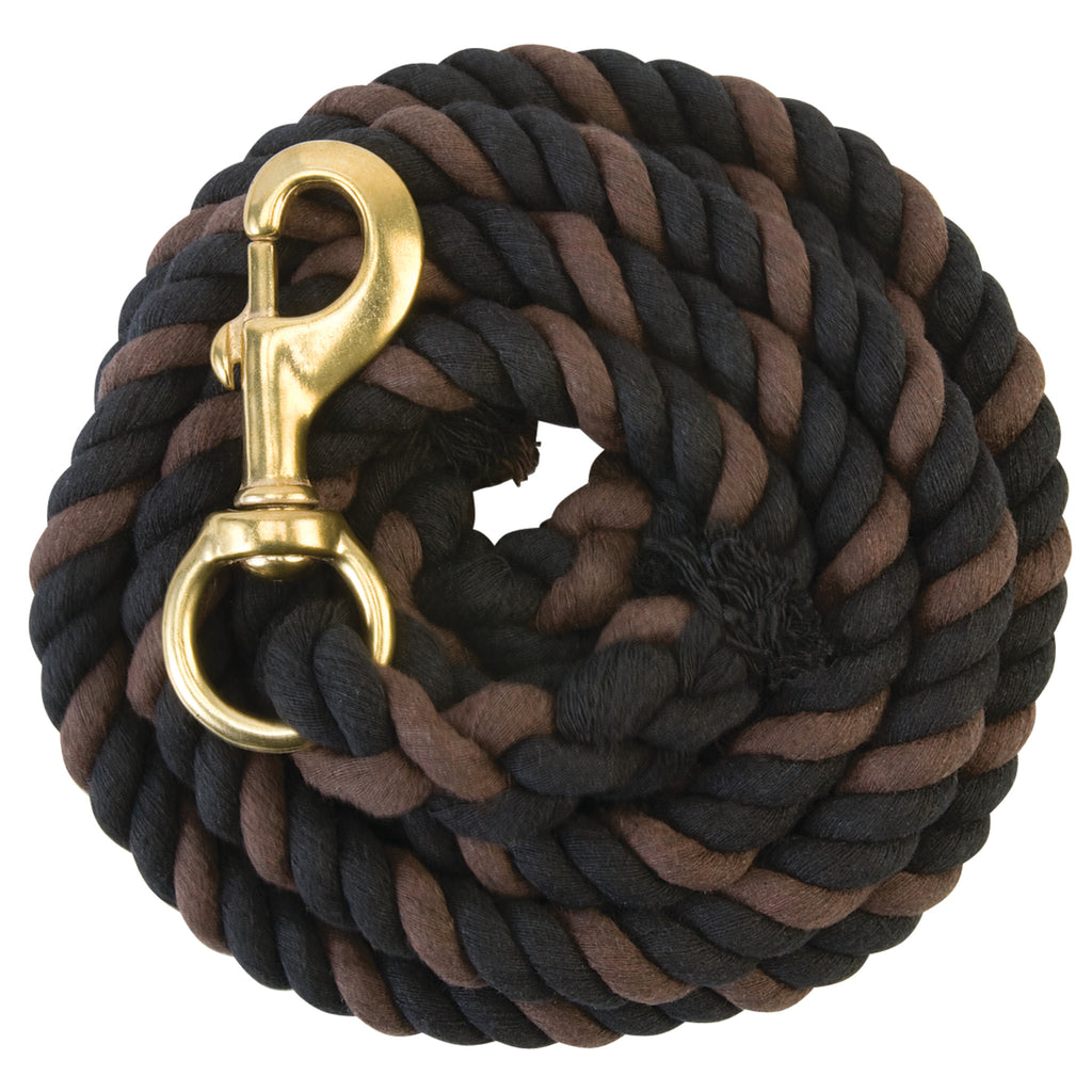 Cotton Lead Rope with Brass Plated 225 Snap, Black/Chocolate