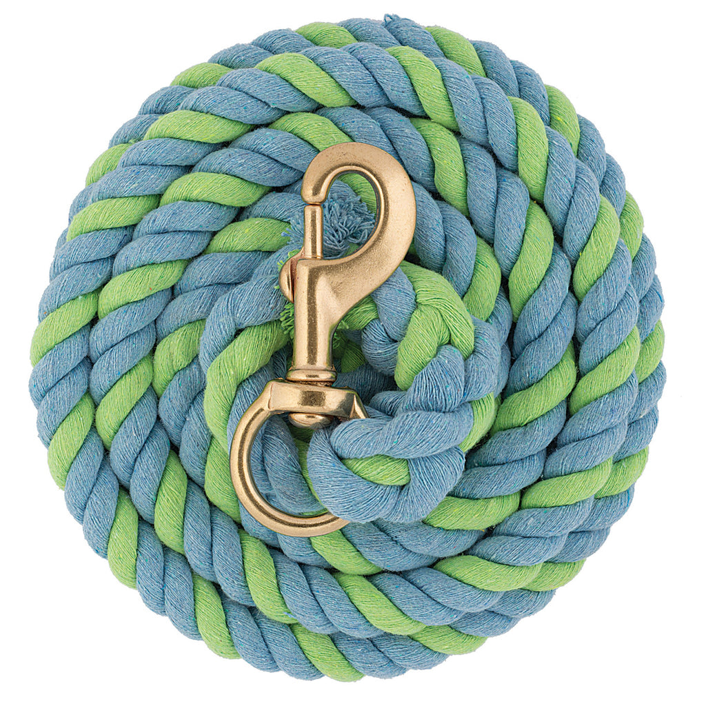 Cotton Lead Rope with Brass Plated 225 Snap, Lime/Blue