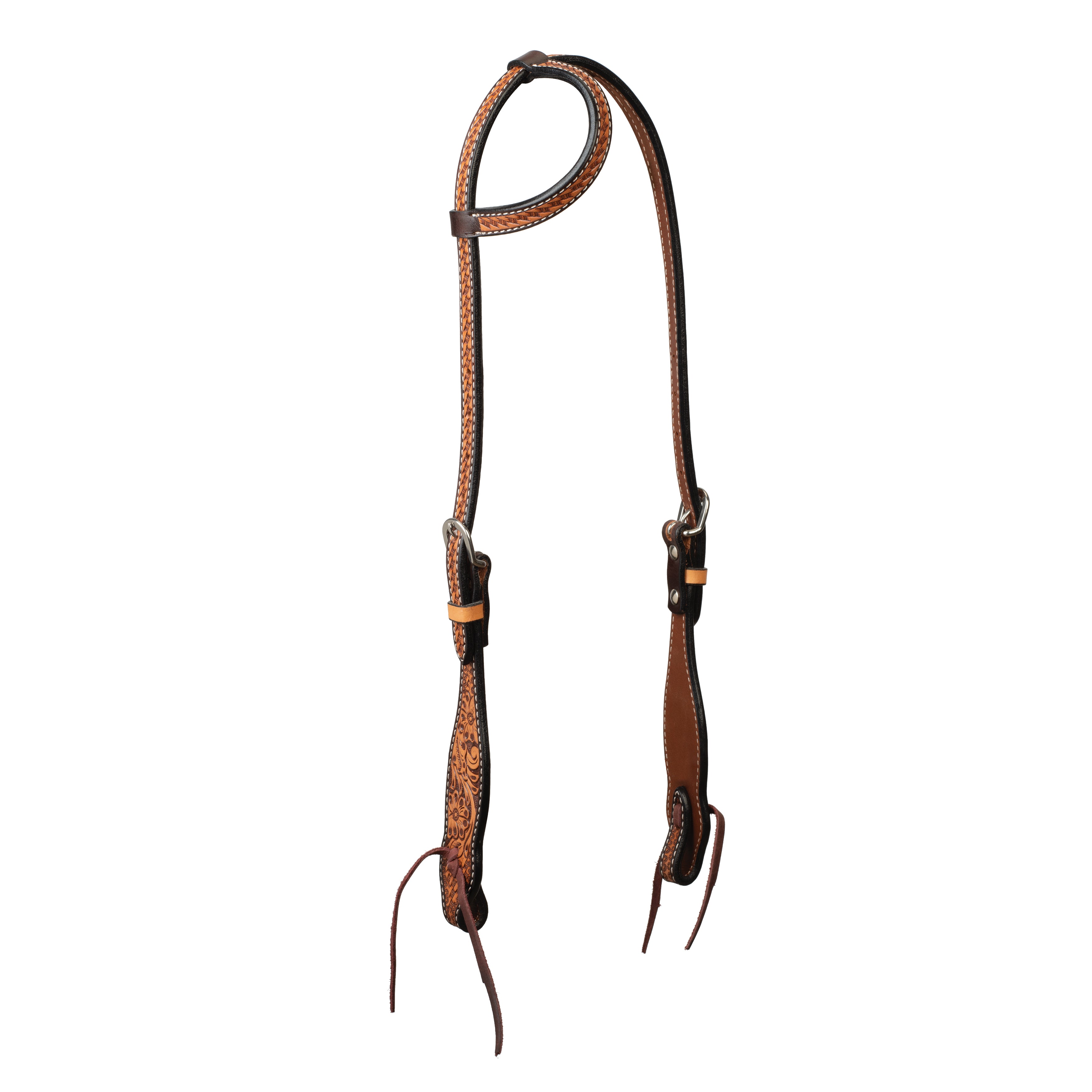Turquoise Cross Floral Tooled Headstall - Weaver Equine