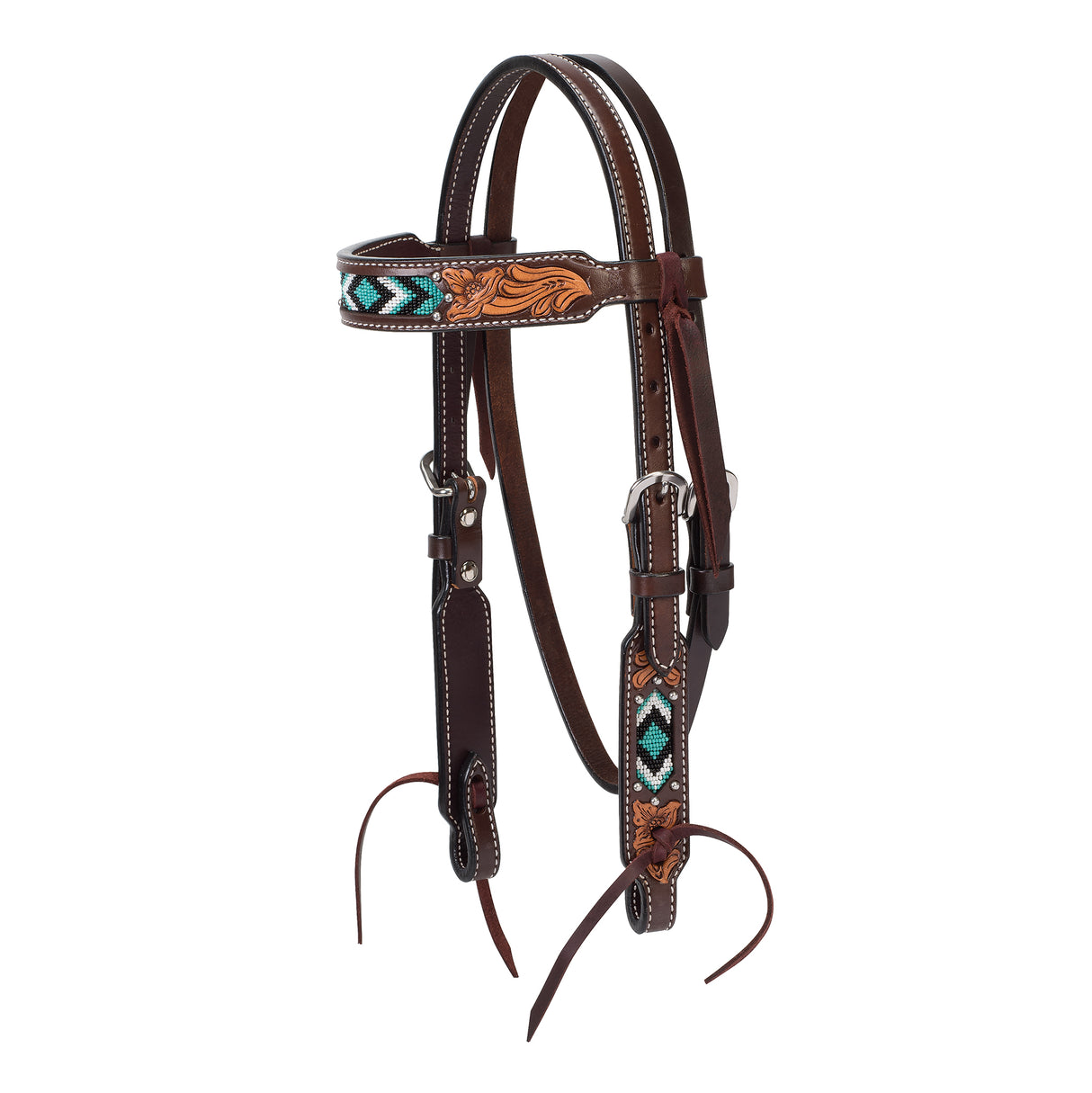 Pony Browband Headstall, Turquoise Beaded, 5/8"