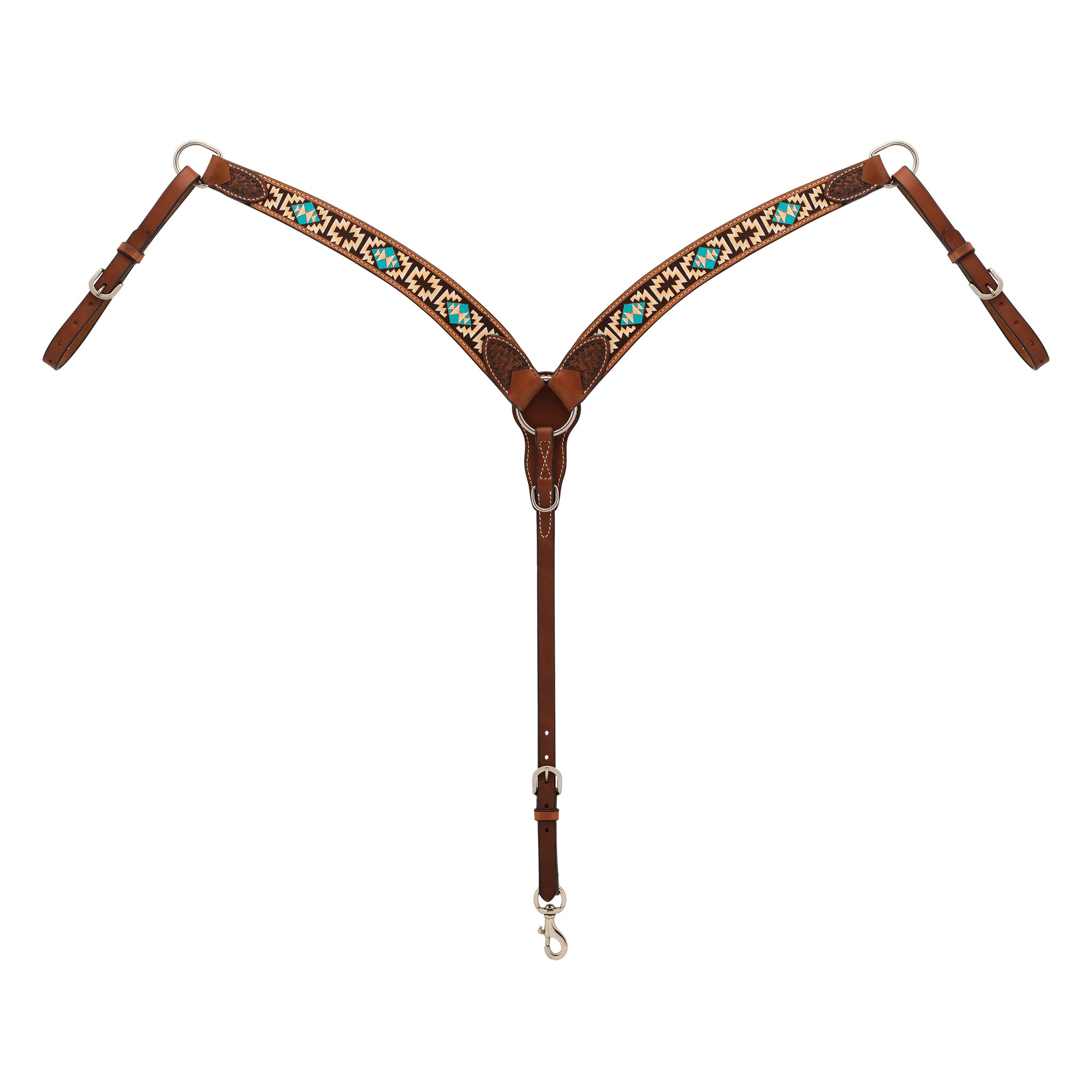 Breast Collar, Aztec Contoured – Turquoise Cross – Weaver Equine