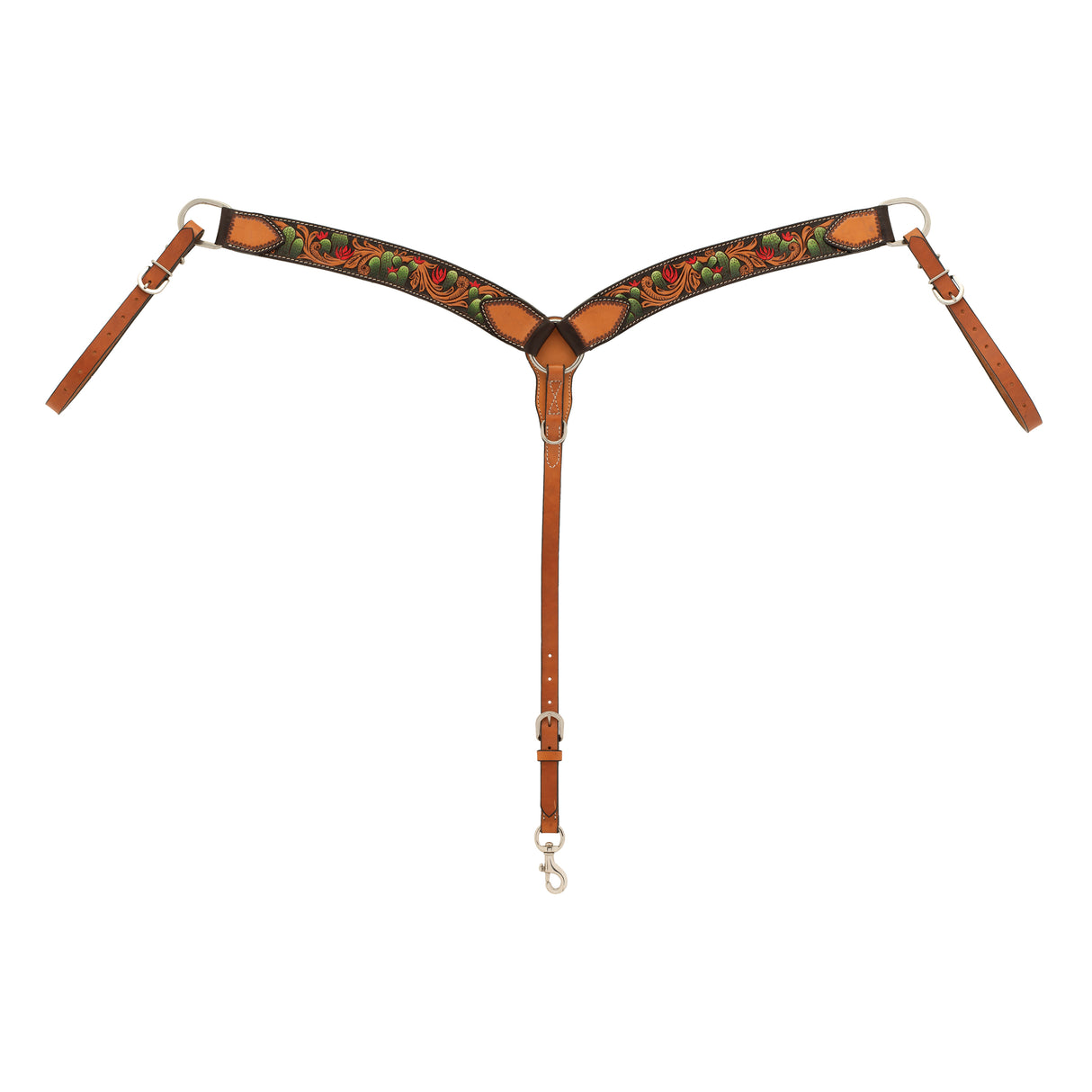 Turquoise Cross Cactus Tooled Contoured Breast Collar