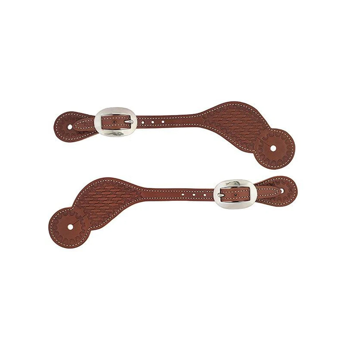 Basketweave Skirting Leather Spur Straps, Regular, Brown