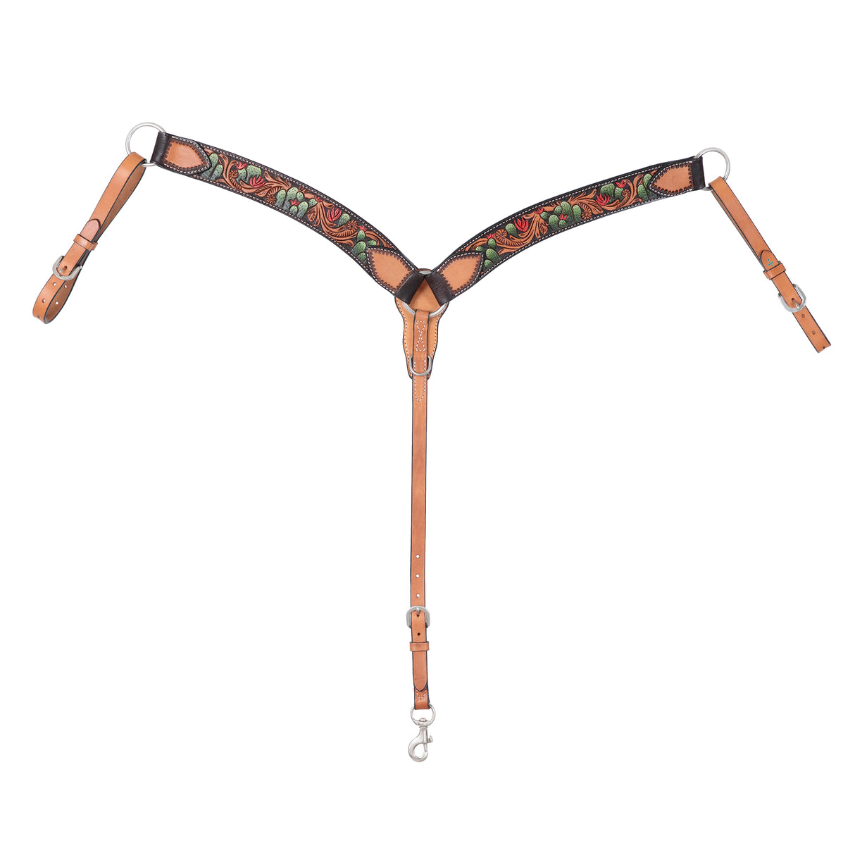 Turquoise Cross Cactus Tooled Contoured Breast Collar