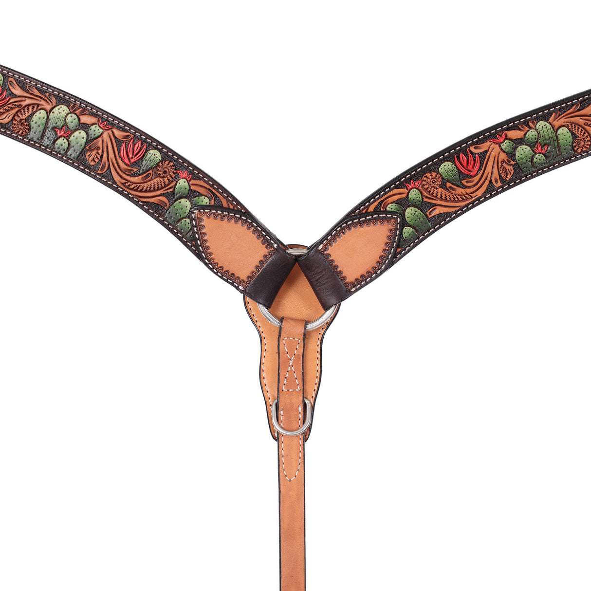 Turquoise Cross Cactus Tooled Contoured Breast Collar