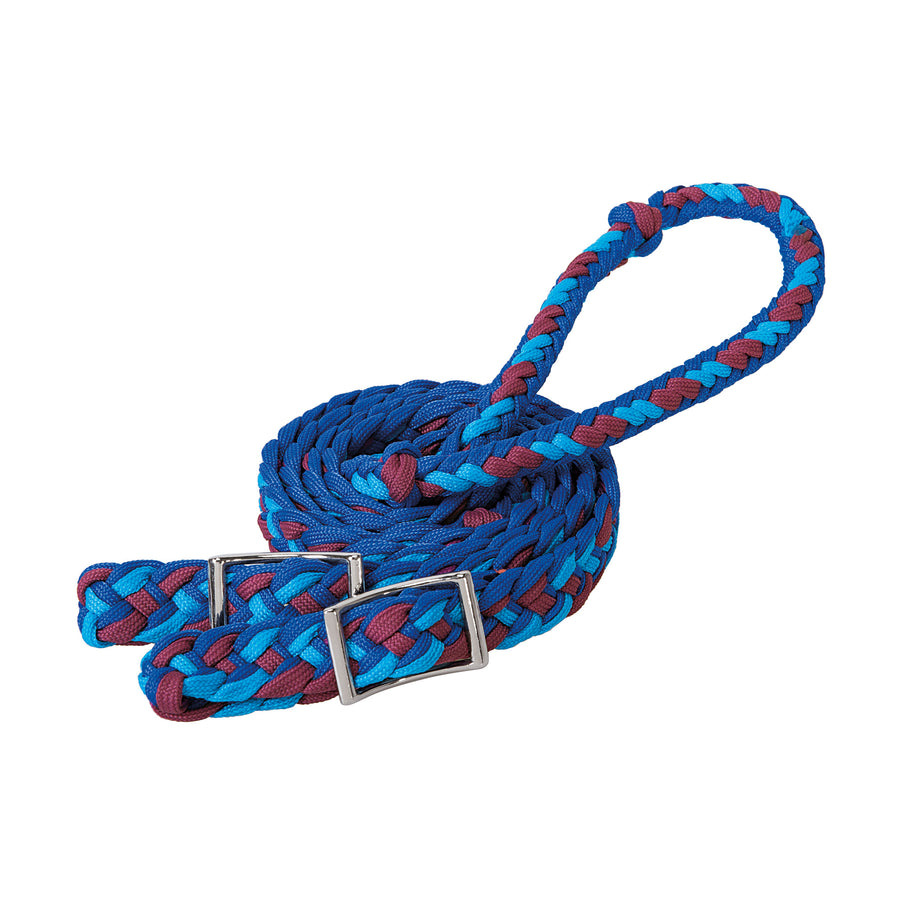 NEW! Showman Braided nylon barrel reins with easy grip knots - teal, lime, and turquoise main image 0