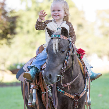 Pony Browband Headstall, Turquoise Beaded, 5/8"