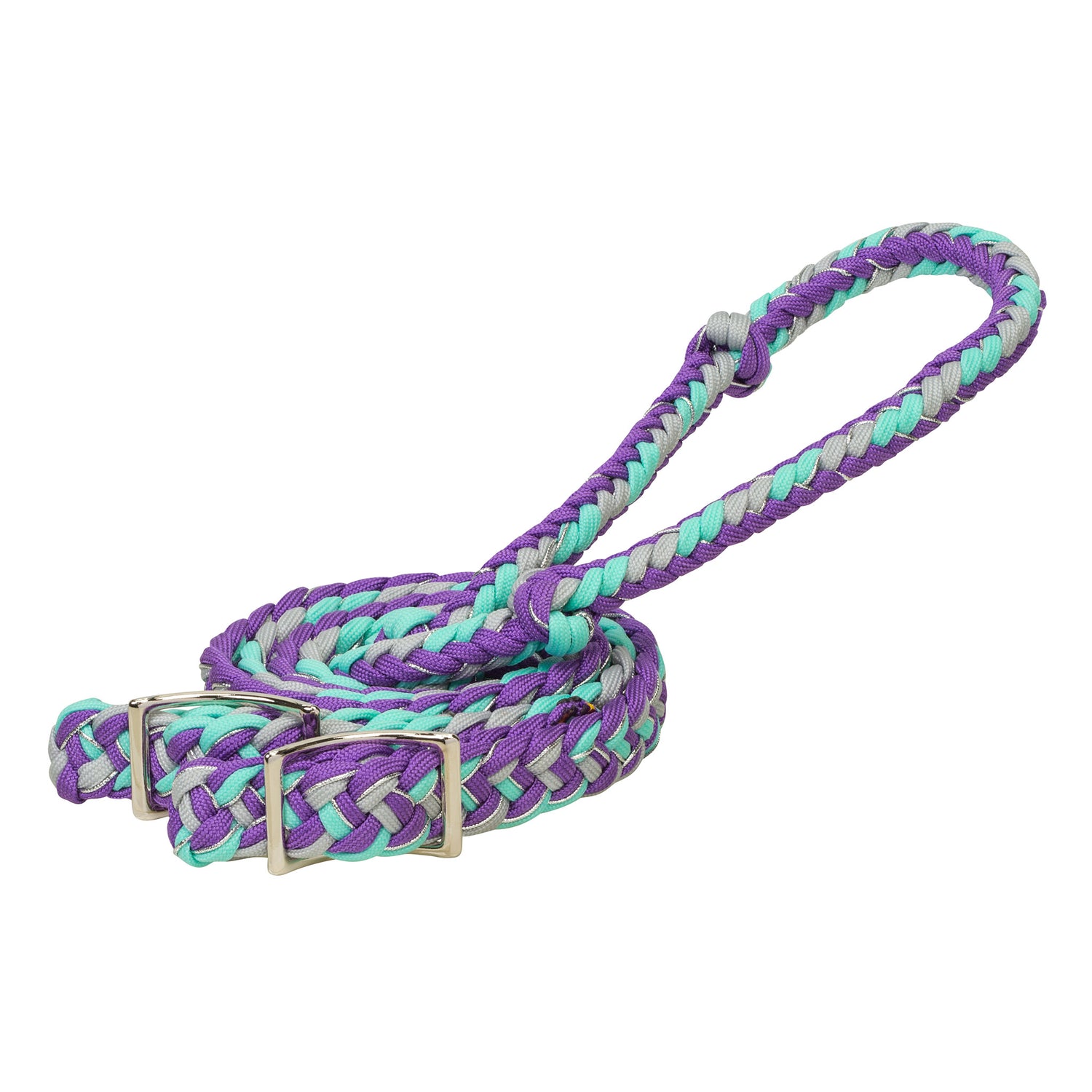 New! Showman Braided Nylon Barrel Reins with Easy Grip Knots - Indigo, Pink, and Yellow main image 0