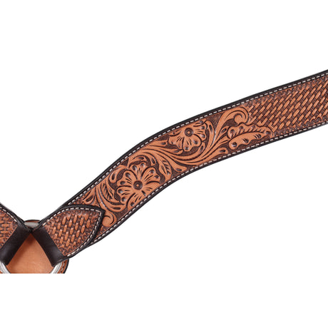 Turquoise Cross Tooled Floral Basketweave Contoured Breast Collar