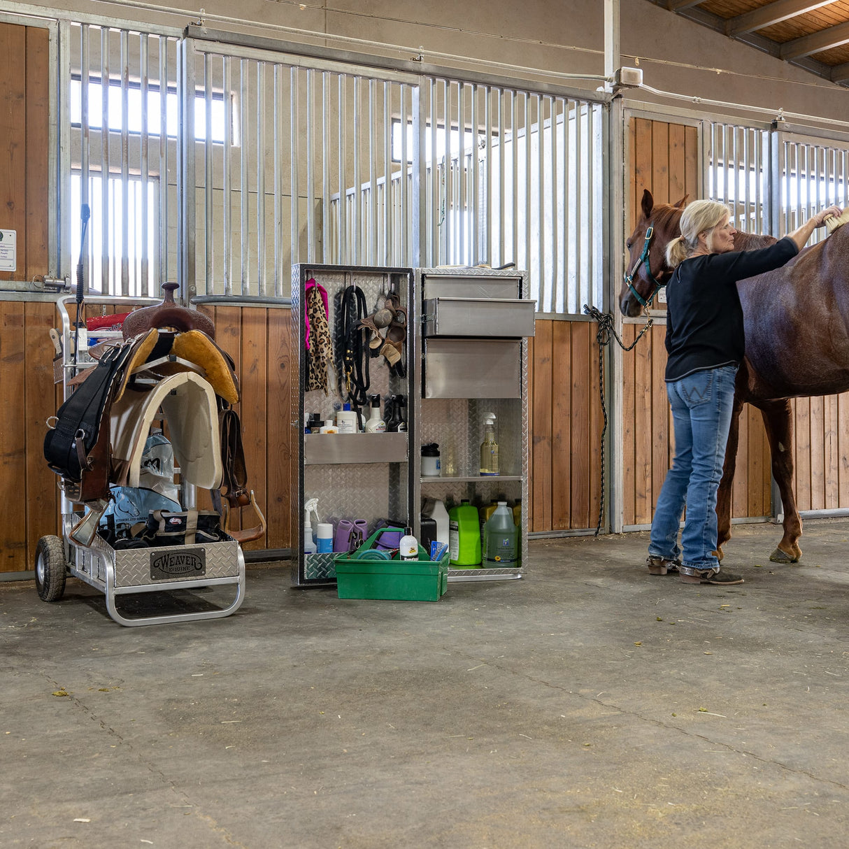 Rolling Barn Utility Cart with Saddle Rack & Grooming Basket