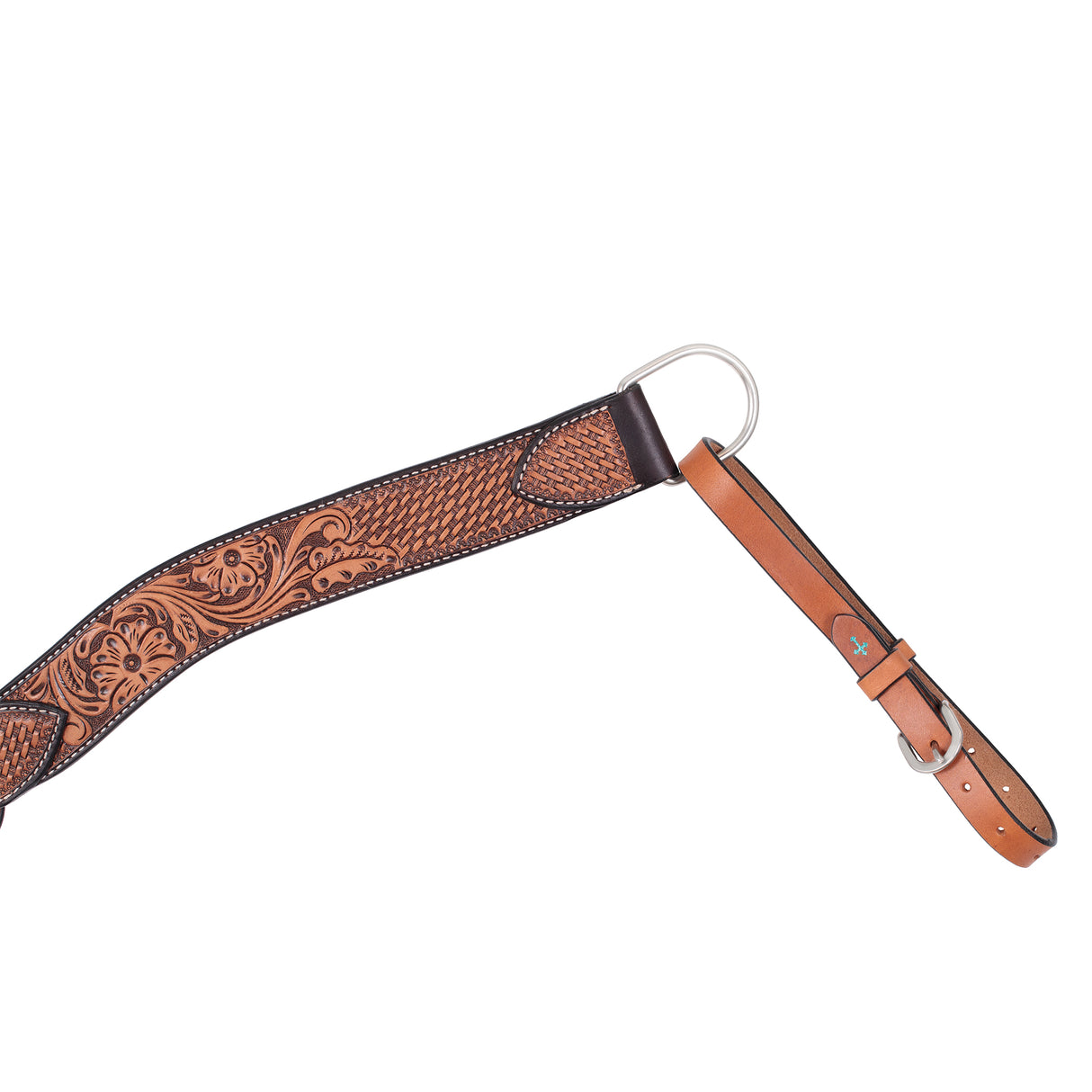 Turquoise Cross Tooled Floral Basketweave Contoured Breast Collar