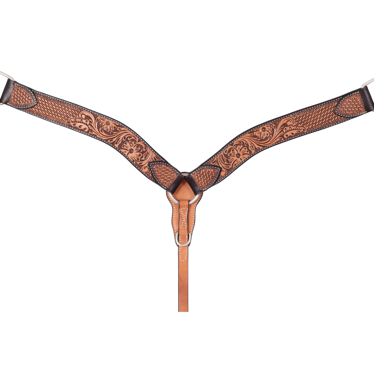 Turquoise Cross Tooled Floral Basketweave Contoured Breast Collar
