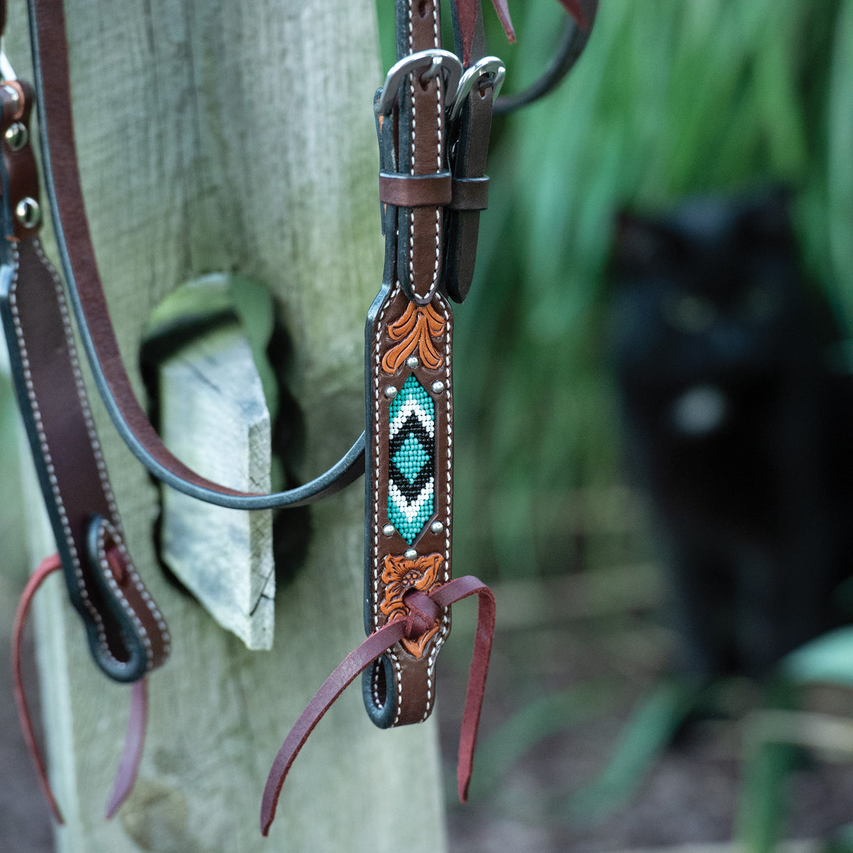 Turquoise Cross Turquoise Beaded 5/8" Browband Headstall