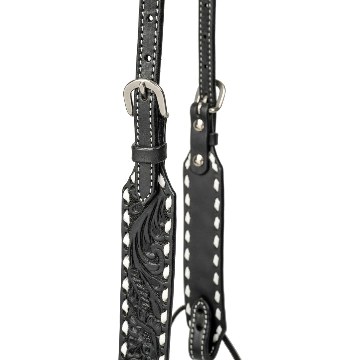 Black Leather Floral Buckstitch Headstall