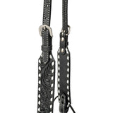 Black Leather Floral Buckstitch Headstall