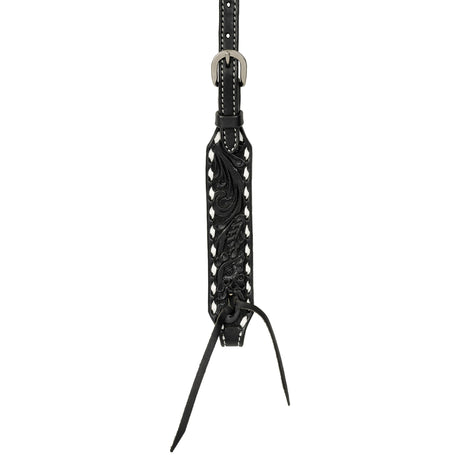 Black Leather Floral Buckstitch Headstall