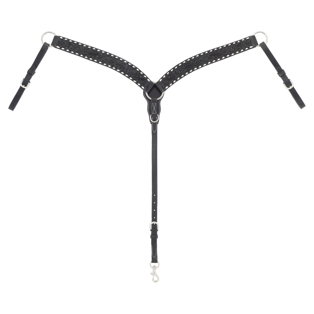 Black Leather Floral Buckstitch Contoured Breast Collar