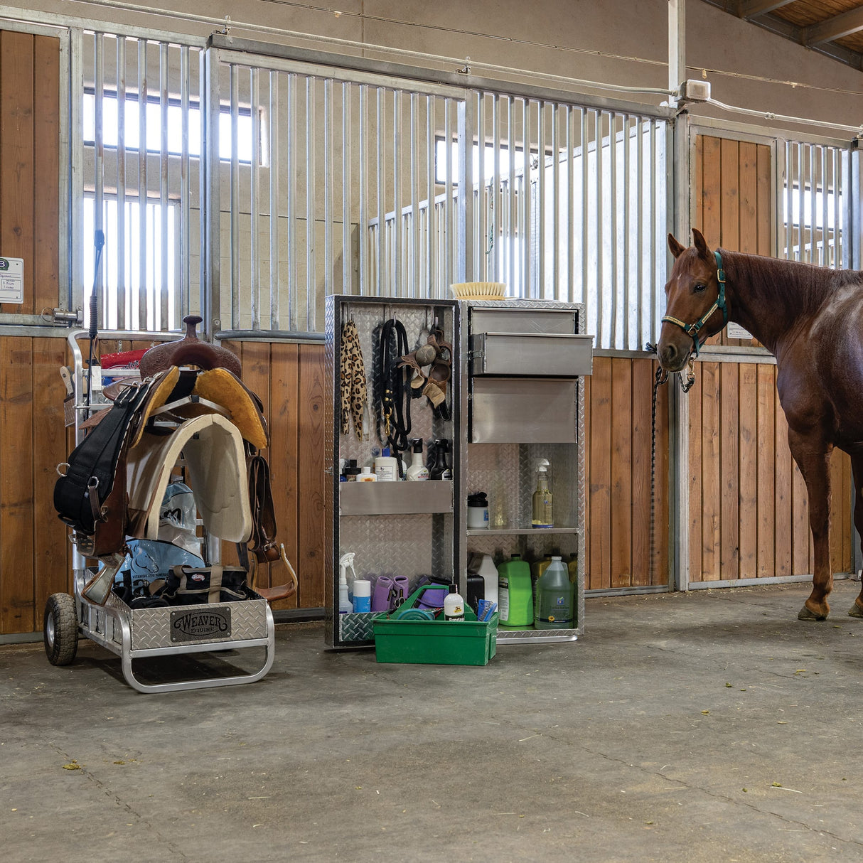 Rolling Barn Utility Cart with Saddle Rack & Grooming Basket