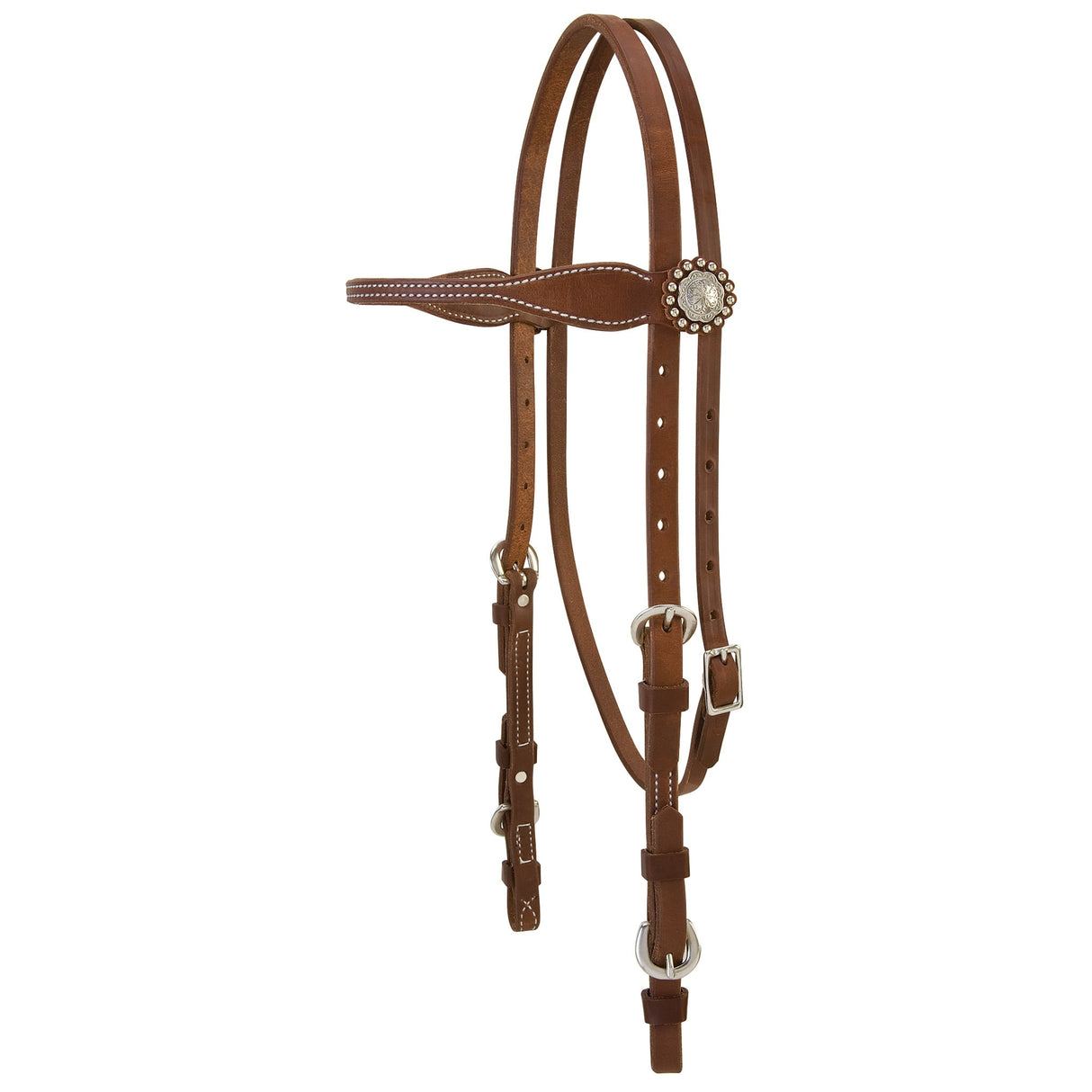 Oiled Hermann Oak Harness Leather Browband Headstall with Floral Conchos