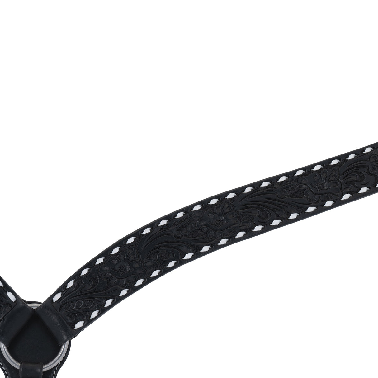 Black Leather Floral Buckstitch Contoured Breast Collar