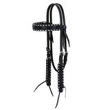 Black Leather Floral Buckstitch Headstall