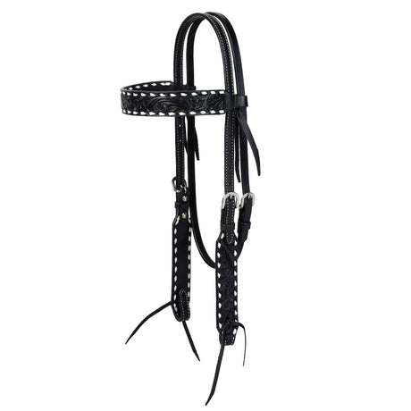 Black Leather Floral Buckstitch Headstall