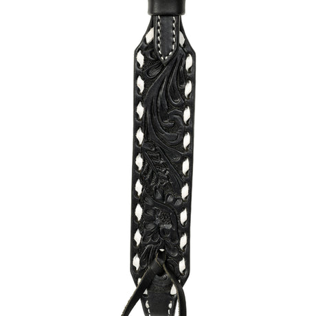 Black Leather Floral Buckstitch Headstall