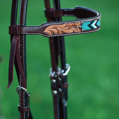 Turquoise Cross Turquoise Beaded 5/8" Browband Headstall