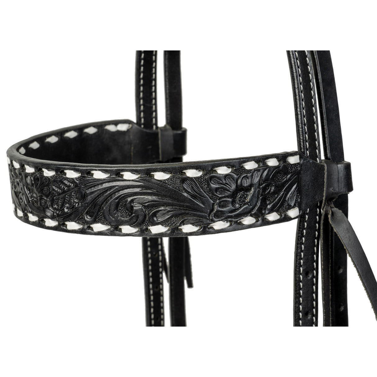 Black Leather Floral Buckstitch Headstall