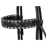 Black Leather Floral Buckstitch Headstall