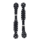 Black Leather Floral Buckstitch Women's Spur Straps