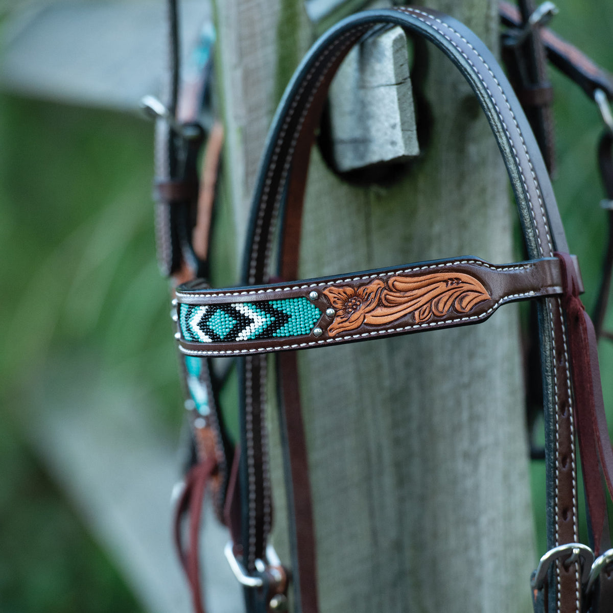 Turquoise Cross Turquoise Beaded 5/8" Browband Headstall