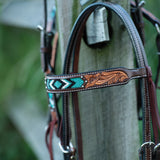Turquoise Cross Turquoise Beaded 5/8" Browband Headstall