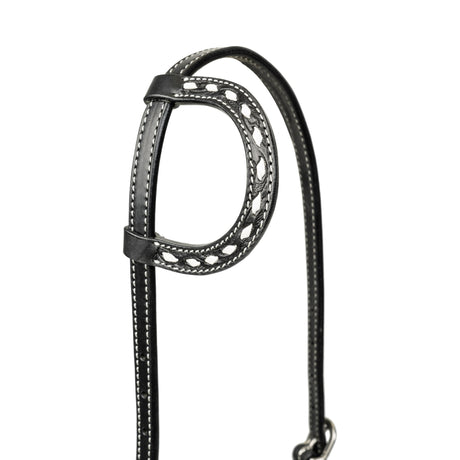 Black Leather Floral Buckstitch Headstall
