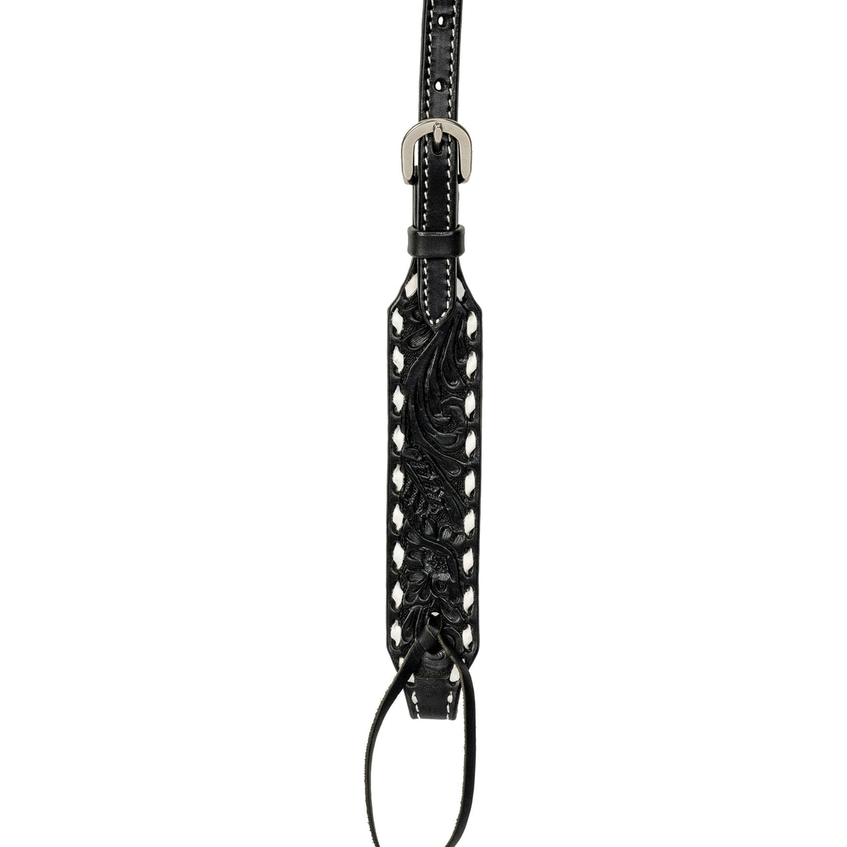 Black Leather Floral Buckstitch Headstall
